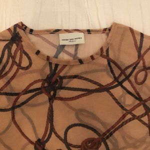 Dries Van noten Mesh Long Sleeve Printed Knot Mesh Tee size M